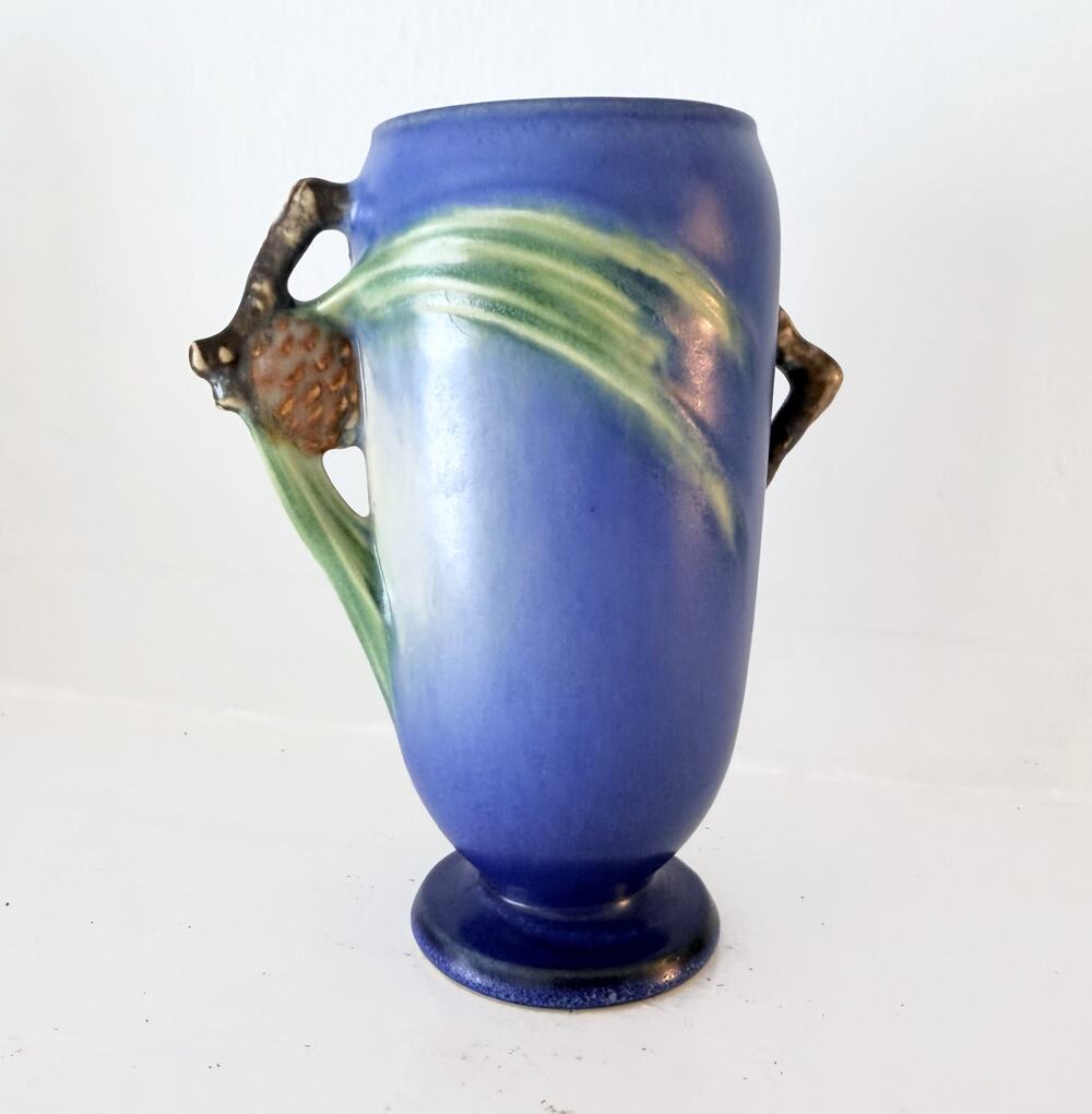 Roseville Pine Cone Blue Vase Shape 748-6 6.5" Tall Zanesville Pottery